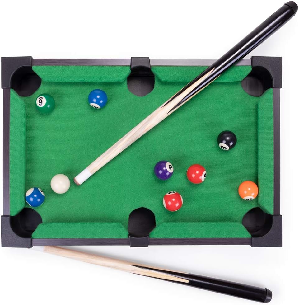 Mini Table Top Pool Set with 2 Cue Sticks, 16 Balls, Chalk & Triangle F620