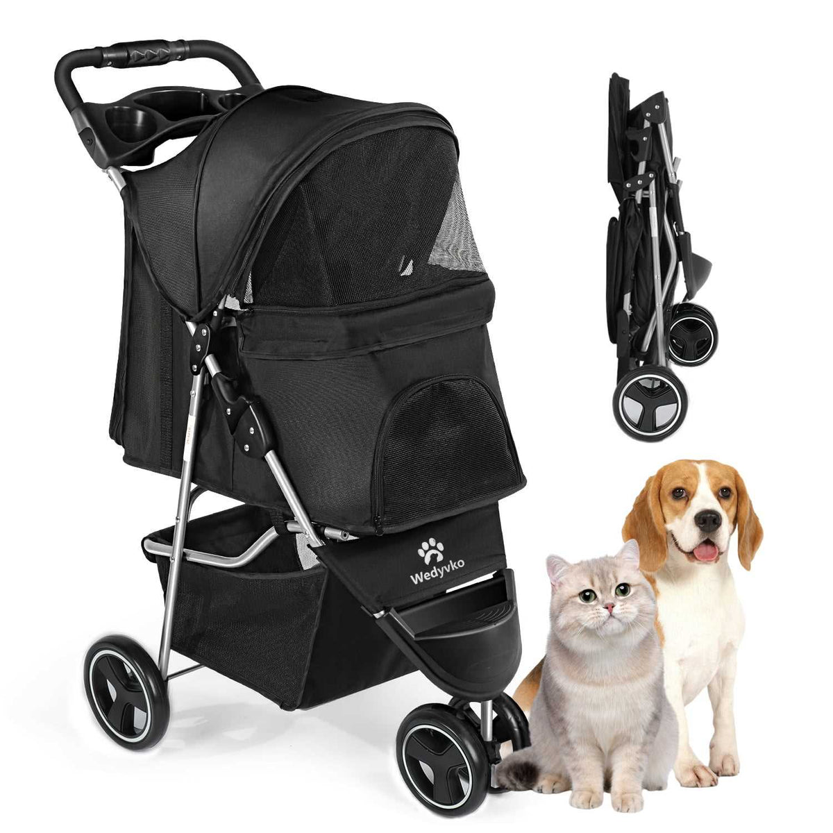Foldable 4 Wheels Pet Stroller with Cup Holder R236