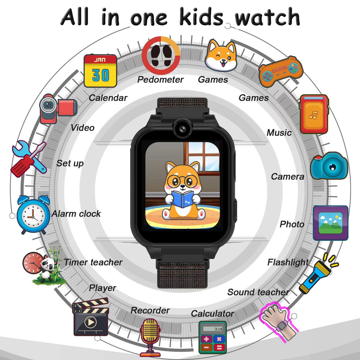 Black Kids Smart Watch with Dual Camera Z375