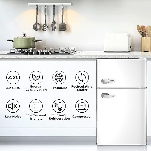 Mini Refrigerator 3.2Cu.Ft Compact Fridge Double Doors Freezer Grey L8316