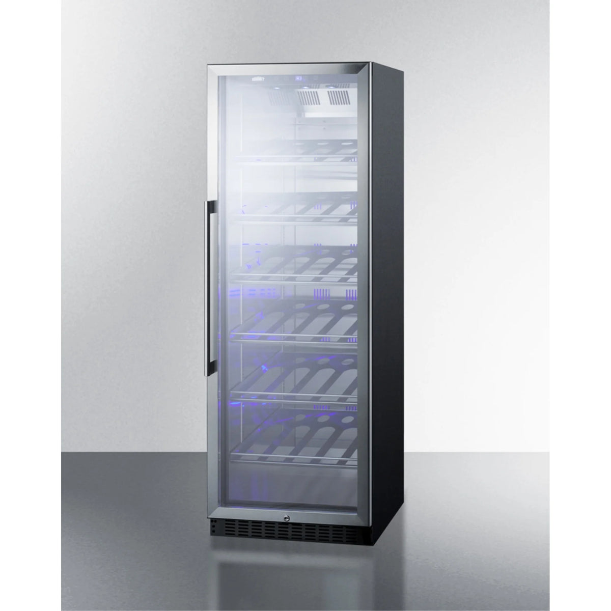 Commercial full-size wine cellar with champagne style shelving J2944
