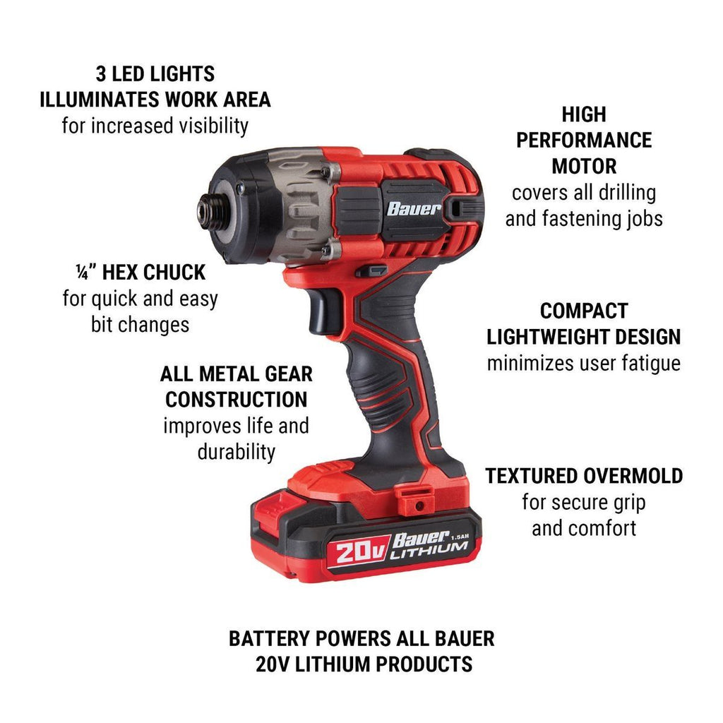 20V Cordless 1/4 in. Hex Compact Impact Driver Kit with Battery and Charger S179