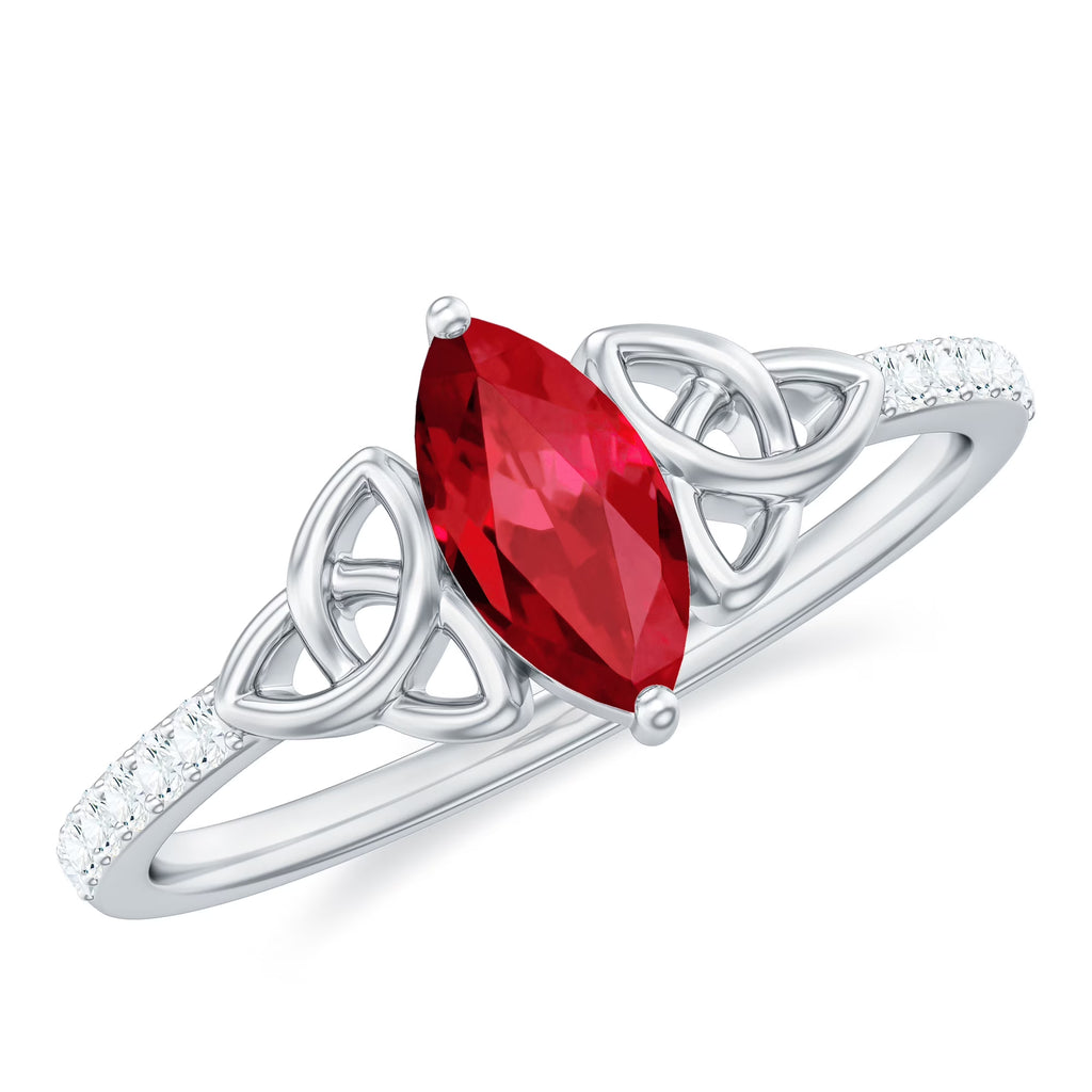 Marquise Shape Lab Grown Ruby Solitaire Ring with Diamond, 925 Sterling Silver, US 4.00 F692248