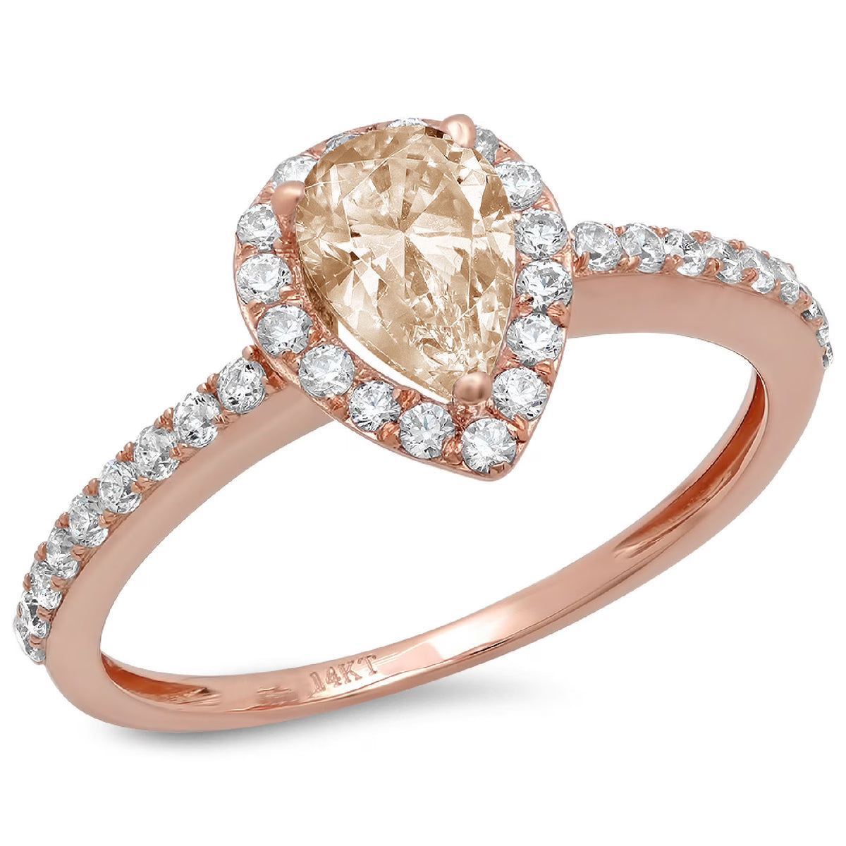 1.32ct Pear Cut Brown Champagne Simulated Diamond 18k Pink Rose Gold Halo Ring Size 3.5 S8030