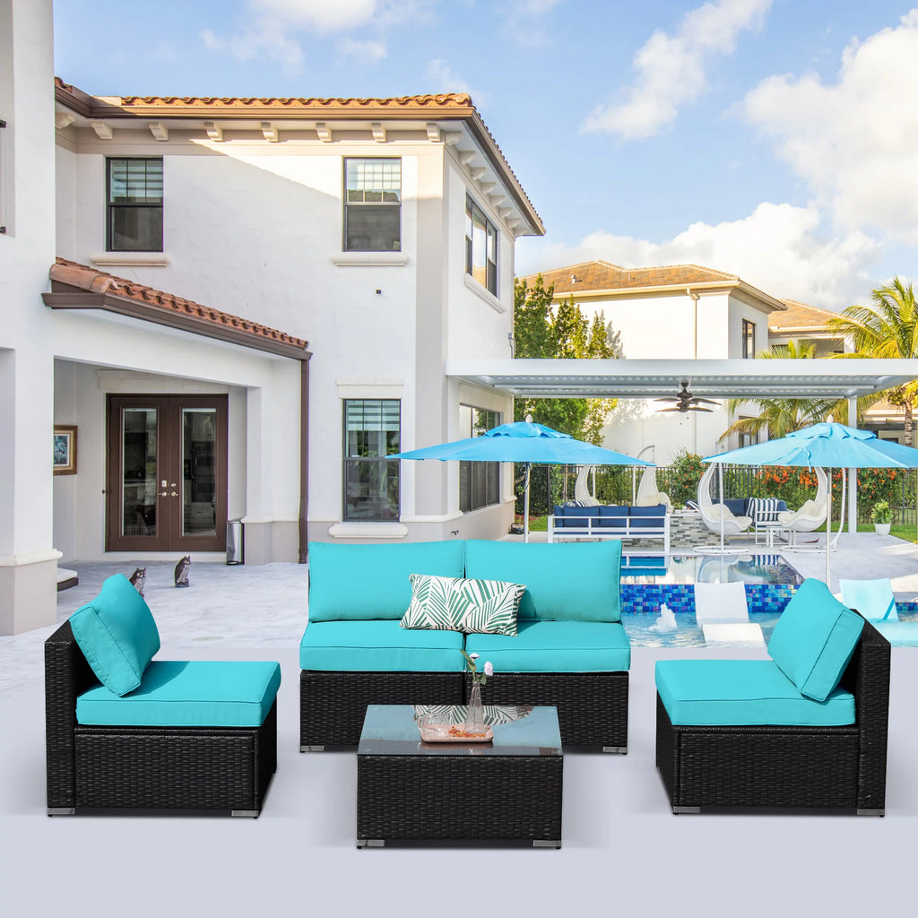 5 Pieces Outdoor Wicker Furniture Set with Coffee Table Y415585