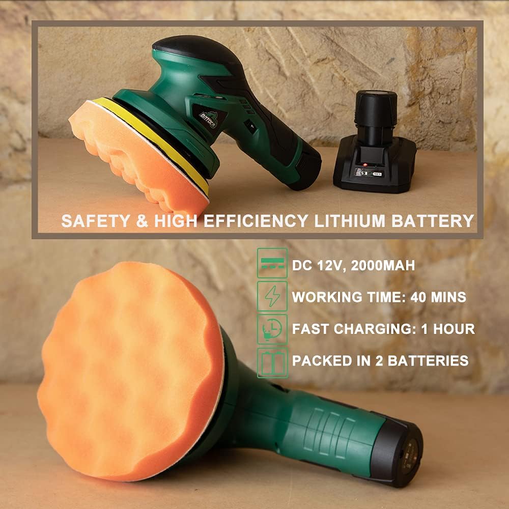 Cordless Car Buffer Polisher with 2pcs 12V Lithium Rechargeable Battery Brushless Polisher V5888