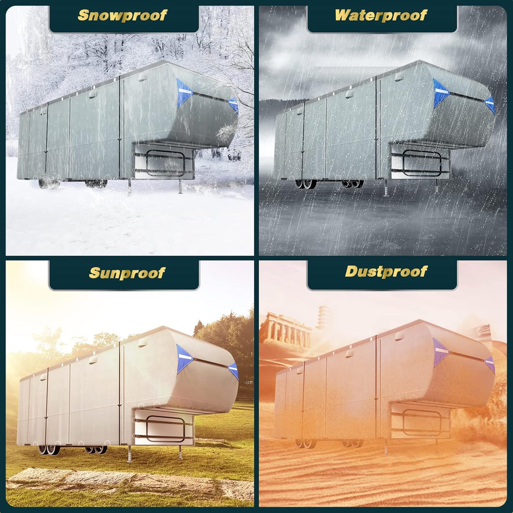 5th Wheel RV Trailer Cover with 4 Tire Covers & Windproof Straps C29544