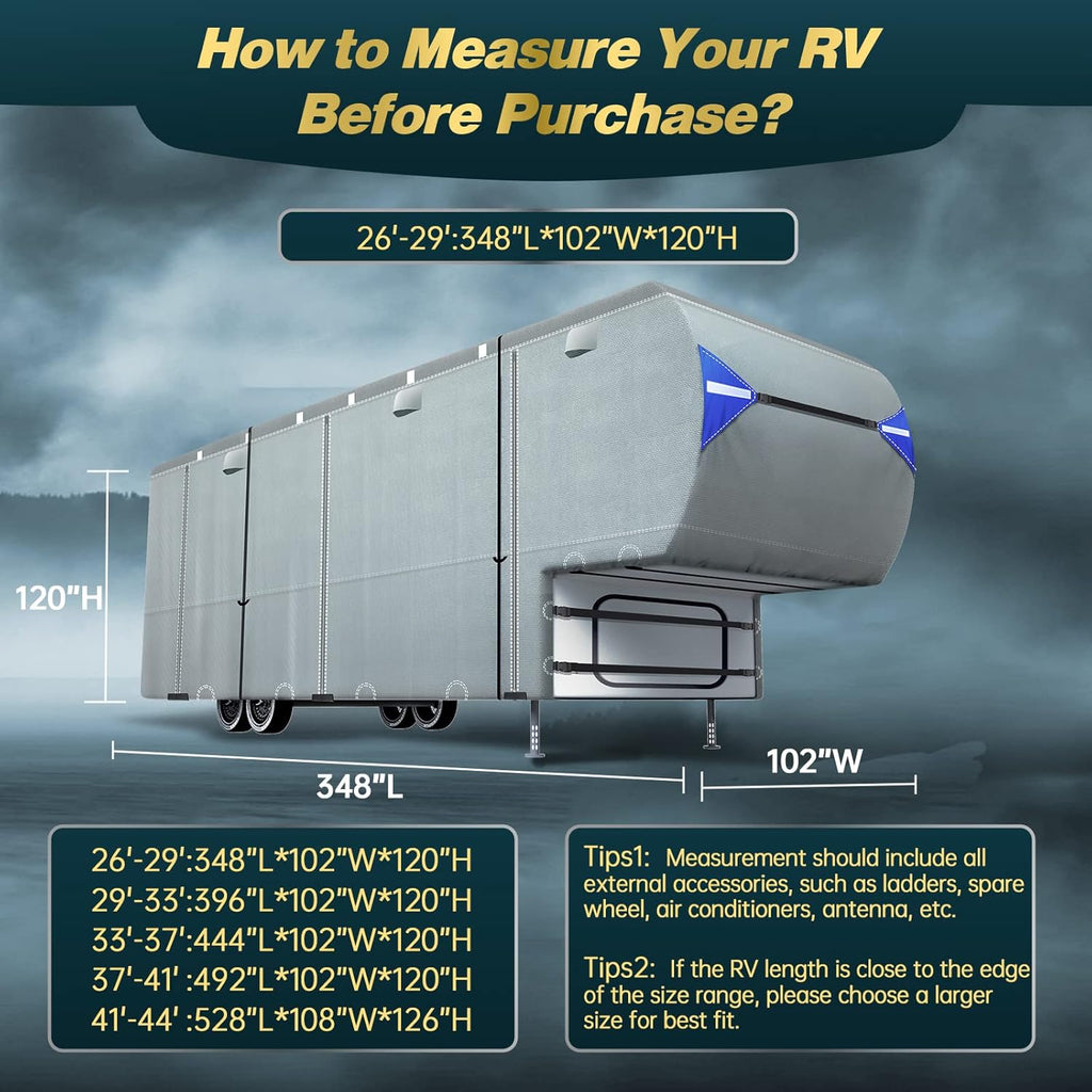 5th Wheel RV Trailer Cover with 4 Tire Covers & Windproof Straps C29544