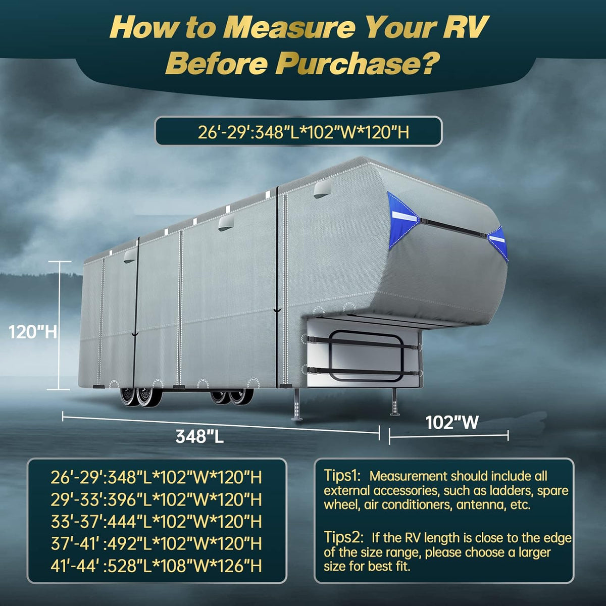 5th Wheel RV Trailer Cover with 4 Tire Covers & Windproof Straps C29544