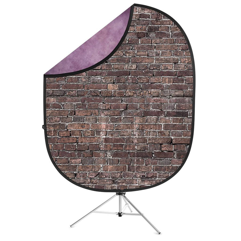 5x7 Collapsible Backdrop with 8 Aluminum Stand, Purple/Grunge Brick J334