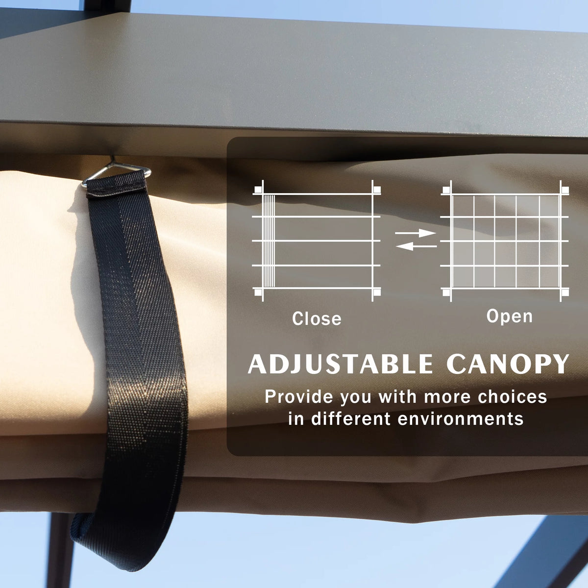 Extra-Large Gray Aluminum Frame Pergola with Sunshade Canopy 10'x12' Beige I431517