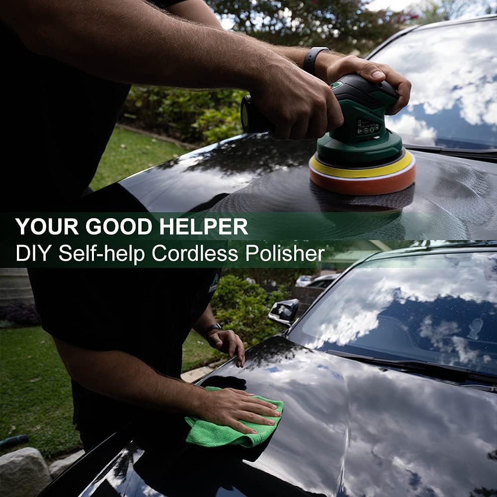 Cordless Car Buffer Polisher with 2pcs 12V Lithium Rechargeable Battery Brushless Polisher V5888