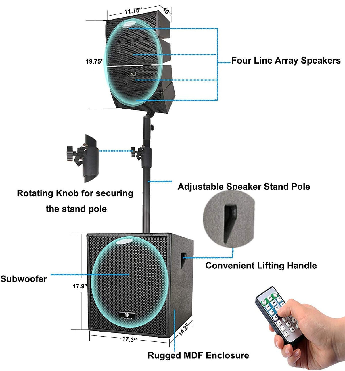 12-Inch Powered PA Speaker System Combo Set with Subwoofers and Line Array Speakers G72152