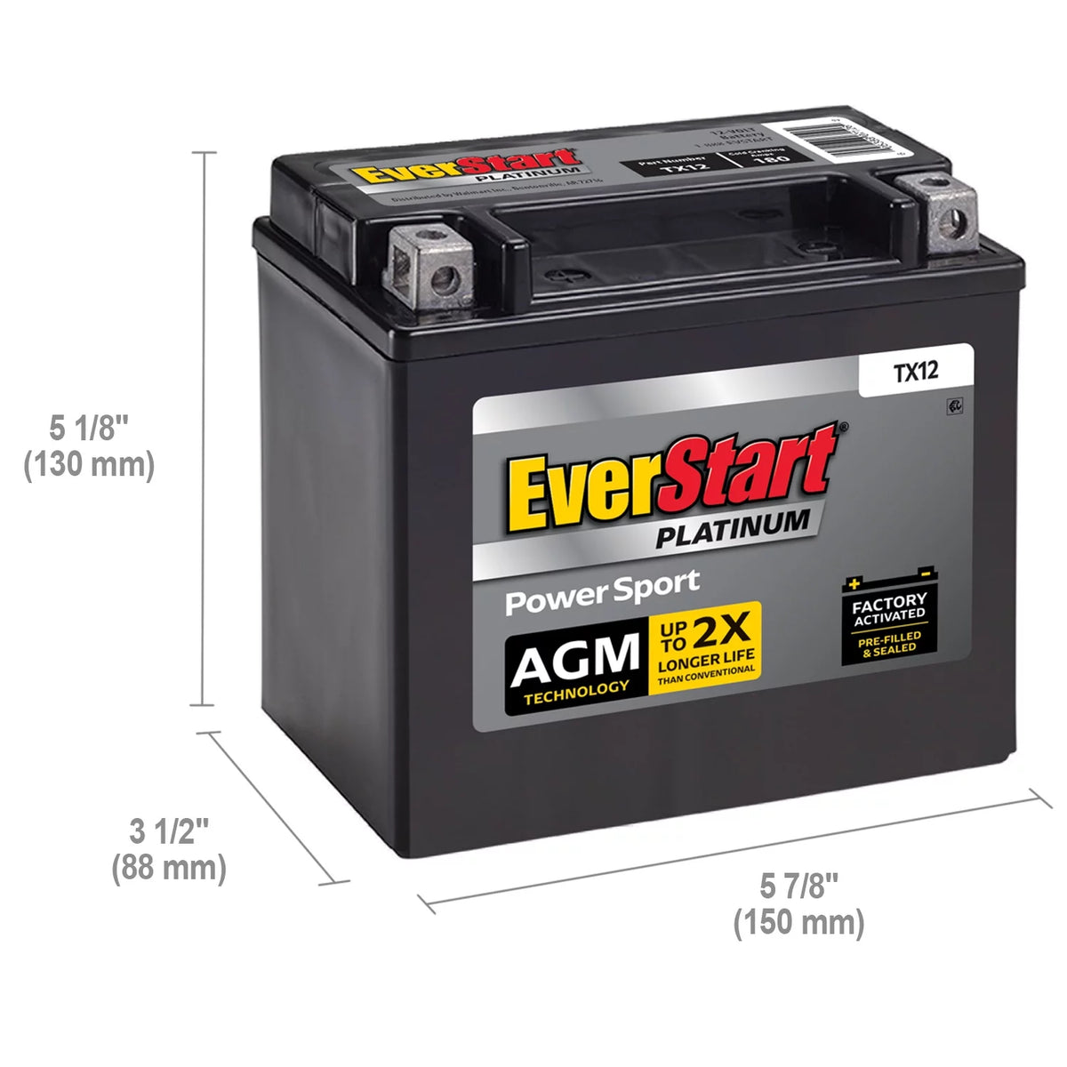 AGM PowerSport Battery Group Size TX12 12 Volt 180 CCA I547796