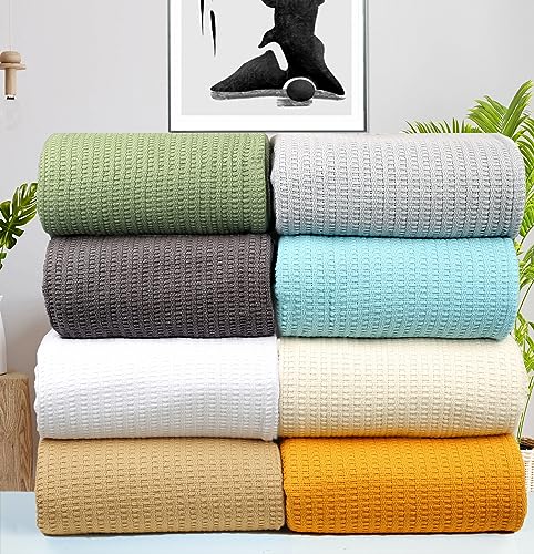 Queen Size White Cotton Throw Blanket 90 x 90 Inches G2323