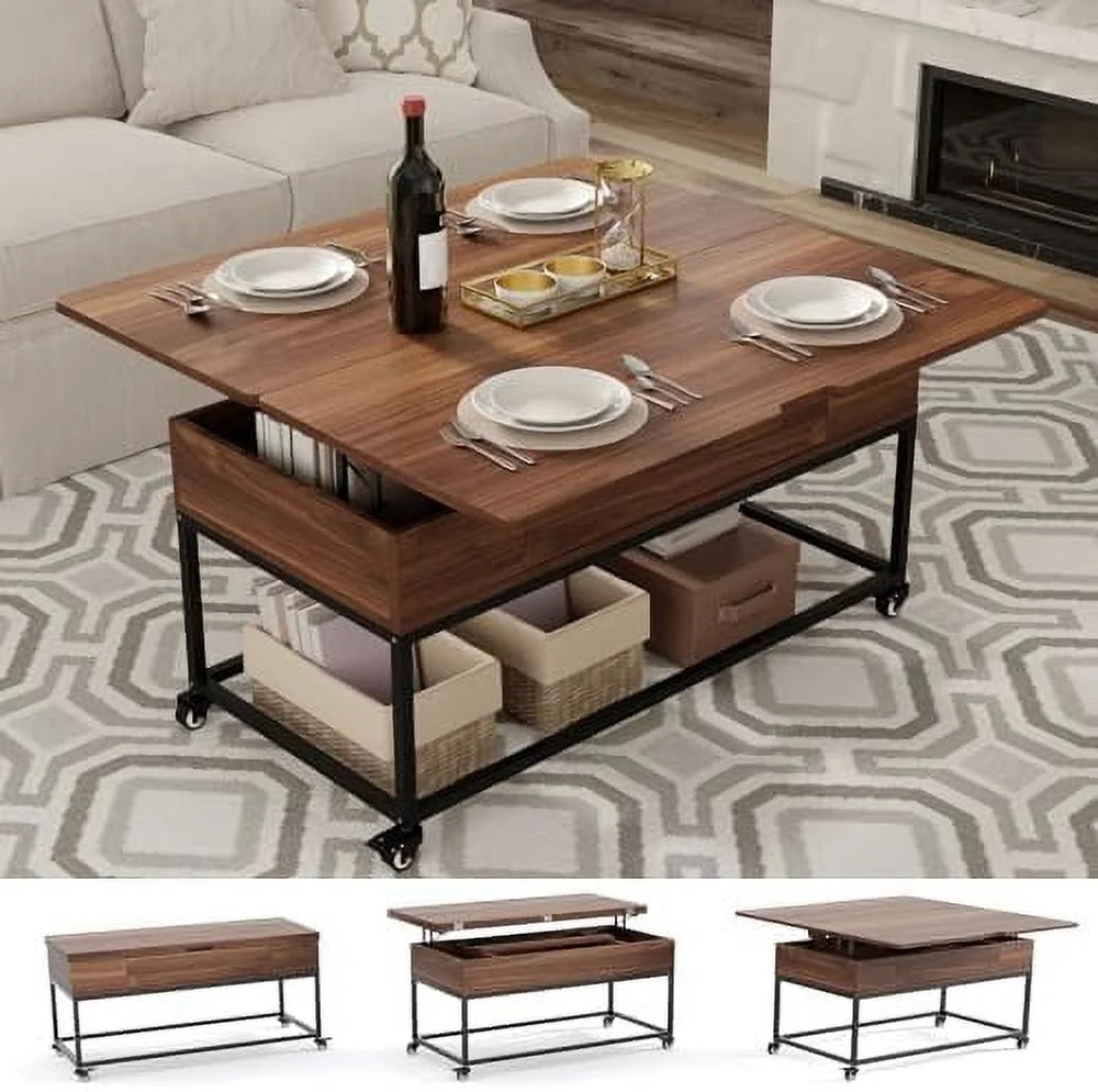 Lift Top Folding Coffee Table with Drawer Metal Frame R512581