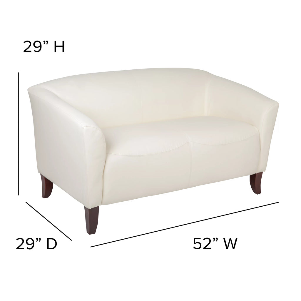 Ivory LeatherSoft Loveseat with Cherry Wood Feet K503
