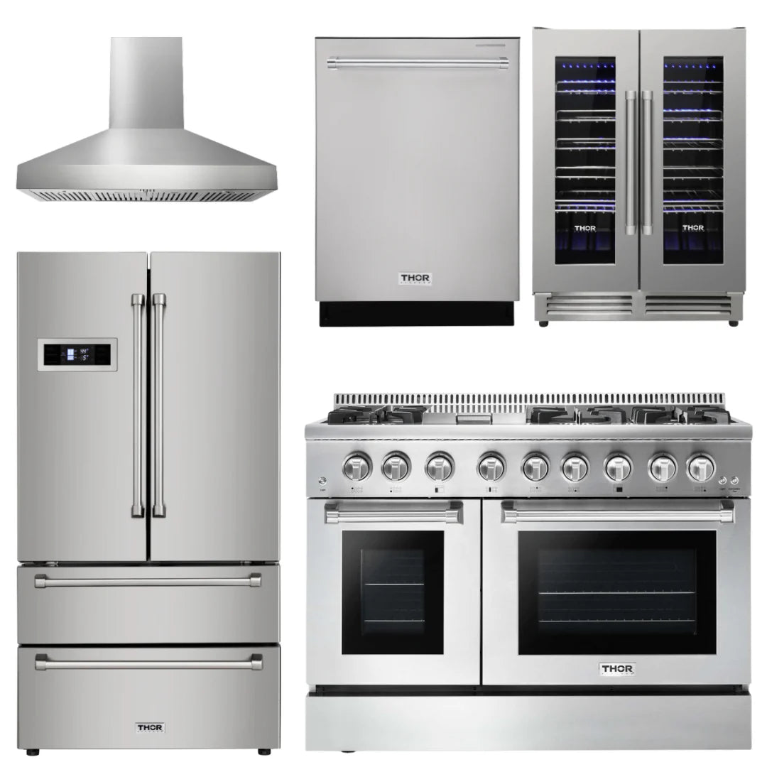 48 Dual Fuel Range, Range Hood, Refrigerator, Dishwasher, Wine Cooler G323
