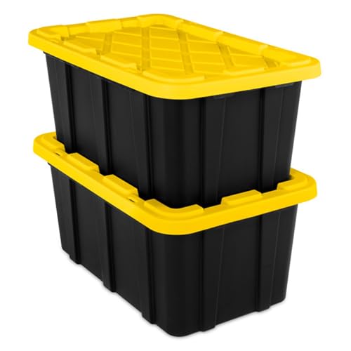 38 Gallon Black/Yellow Stackable Storage Tote with Lid, 8 Pack K913256
