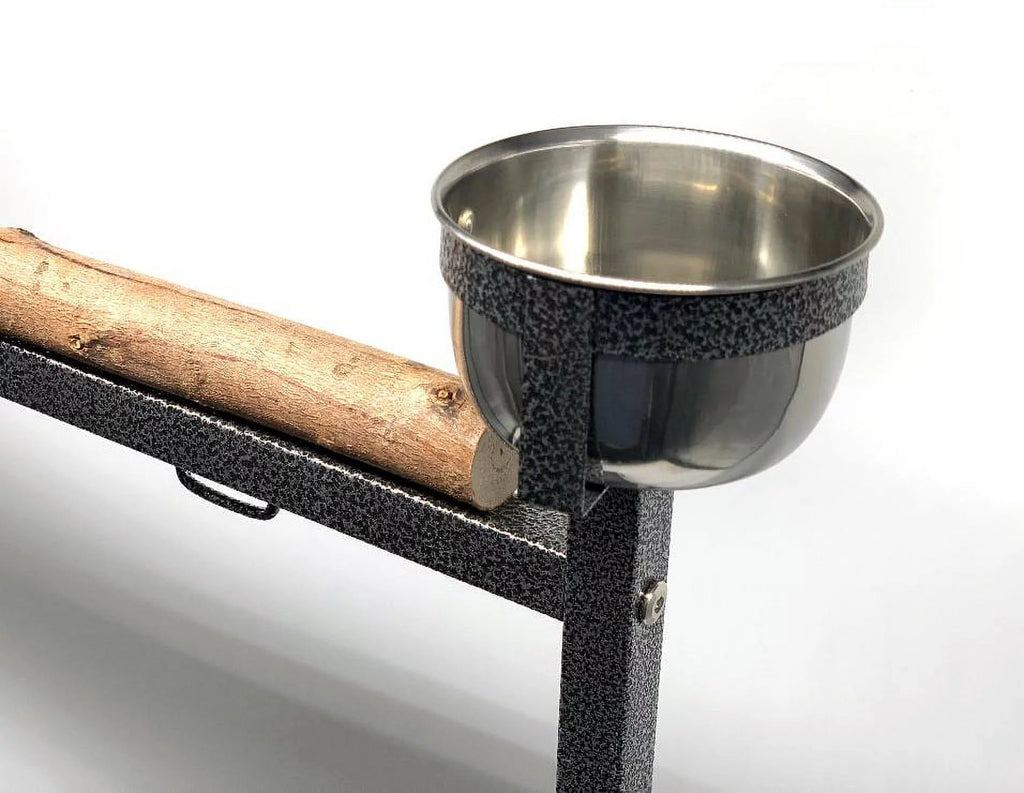 Large Natural Wood Parrot Play Stand with Stainless Steel Bowls A32378