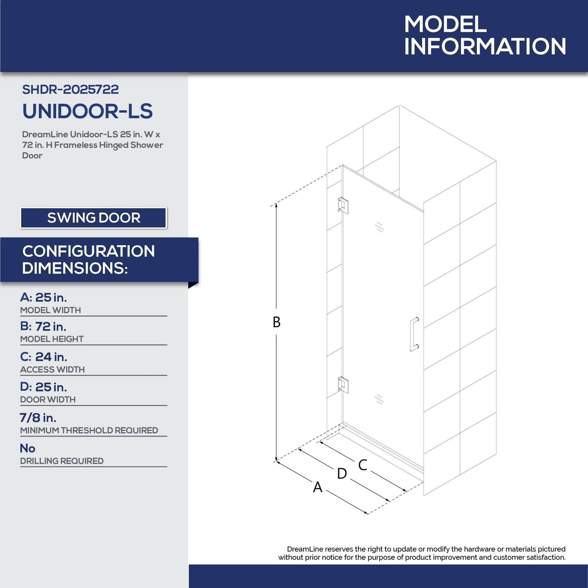Chrome Frameless Hinged Shower Door N140