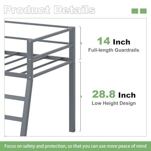 Grey Twin Loft Bed with Ladder and Guardrail G2887
