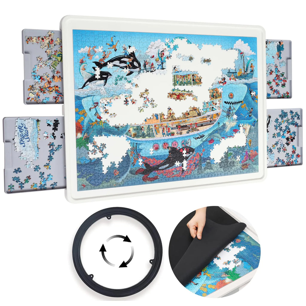 1500 Piece Wooden Puzzle Board with Folding Legs and 4 Drawers S12869