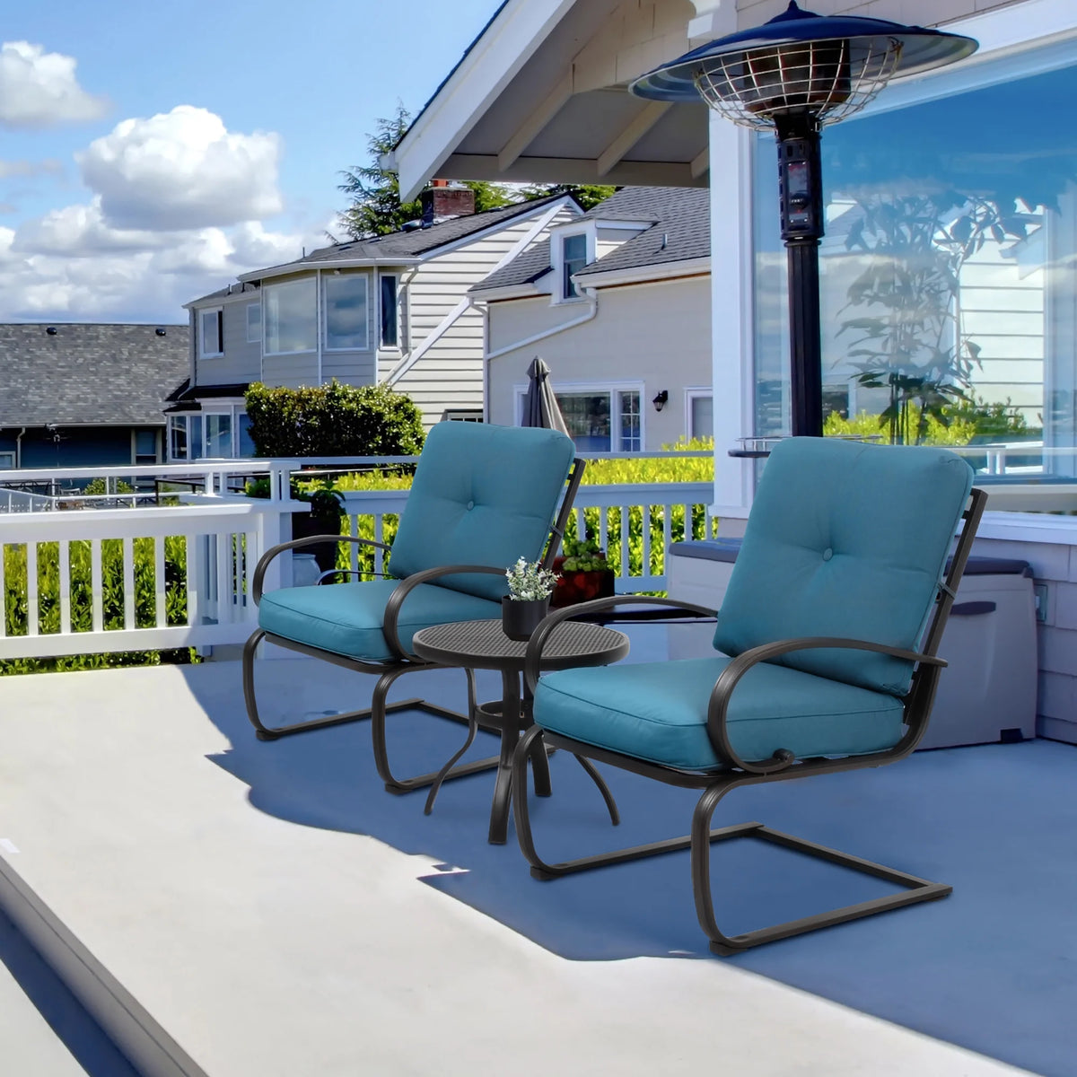 Blue 3-Piece Bistro Set with Cushions & Metal Frame O4978