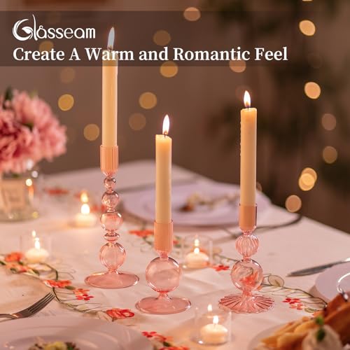 Pink Glass Candlestick Holder Set of 3 Q688582