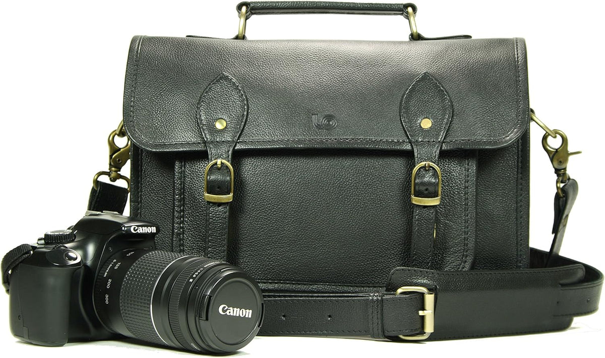Leather Camera Bag with Removable Camera Insert 13 Inch Black F937