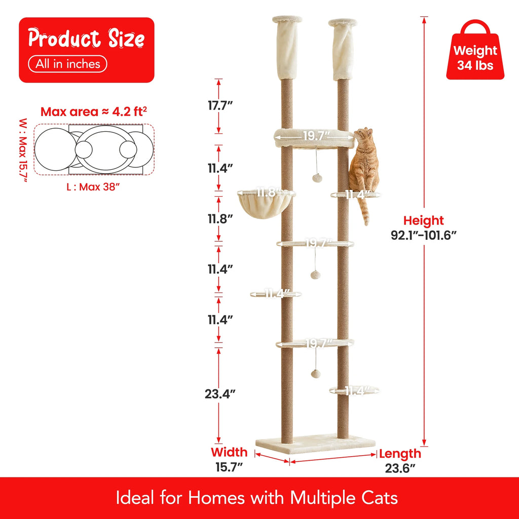 Beige Adjustable Height 7 Tiers Cat Tree with Hammock I53395