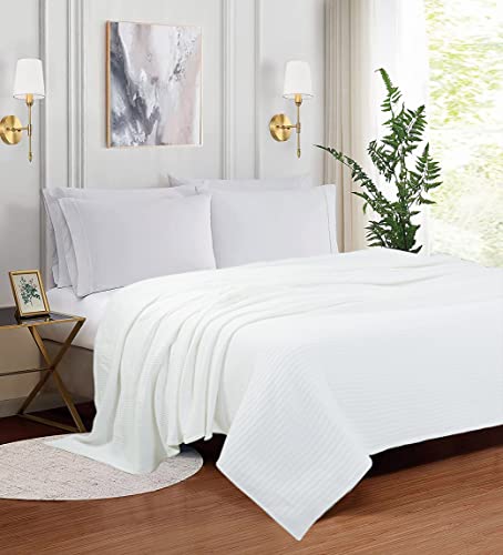 Queen Size White Cotton Throw Blanket 90 x 90 Inches G2323