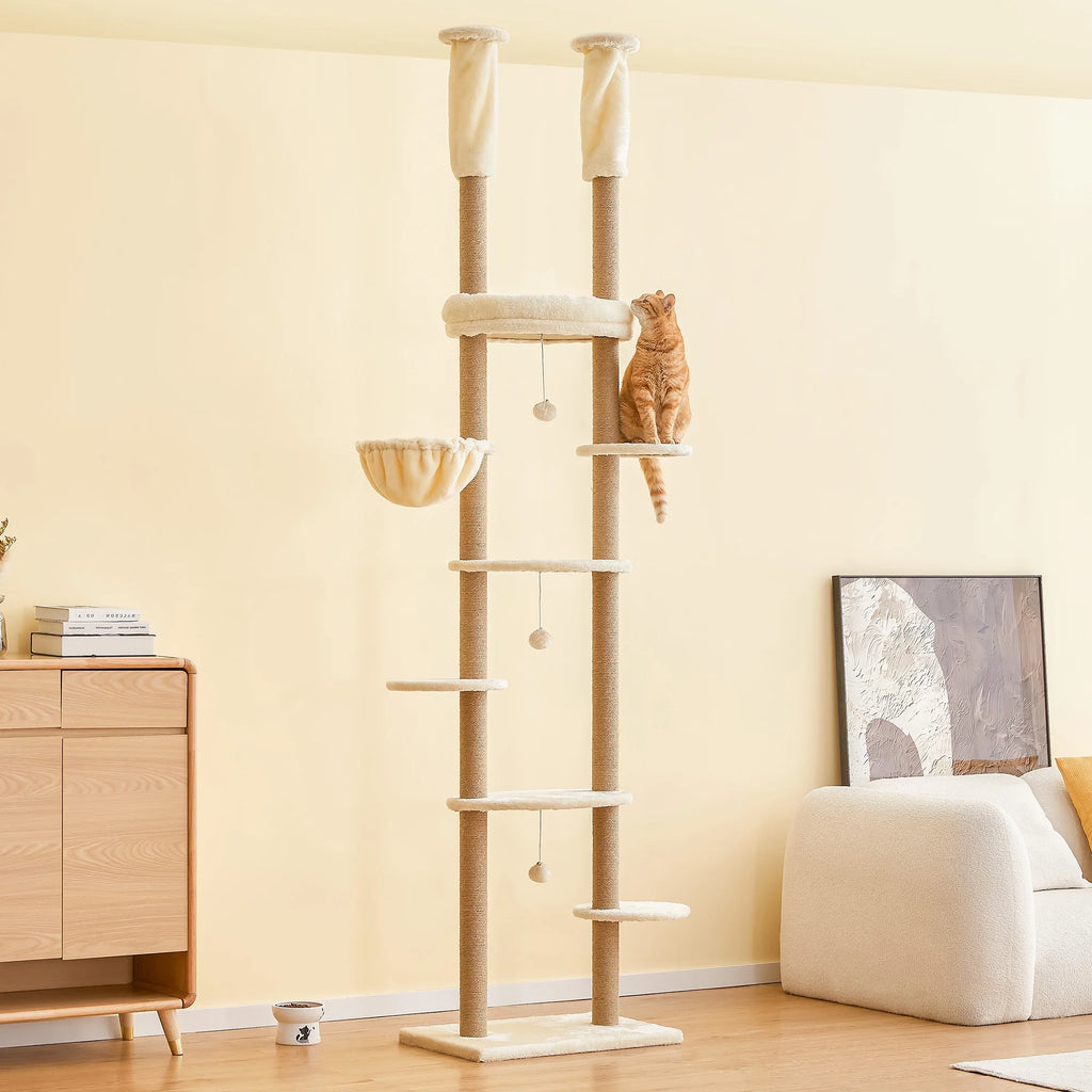 Beige Adjustable Height 7 Tiers Cat Tree with Hammock I53395