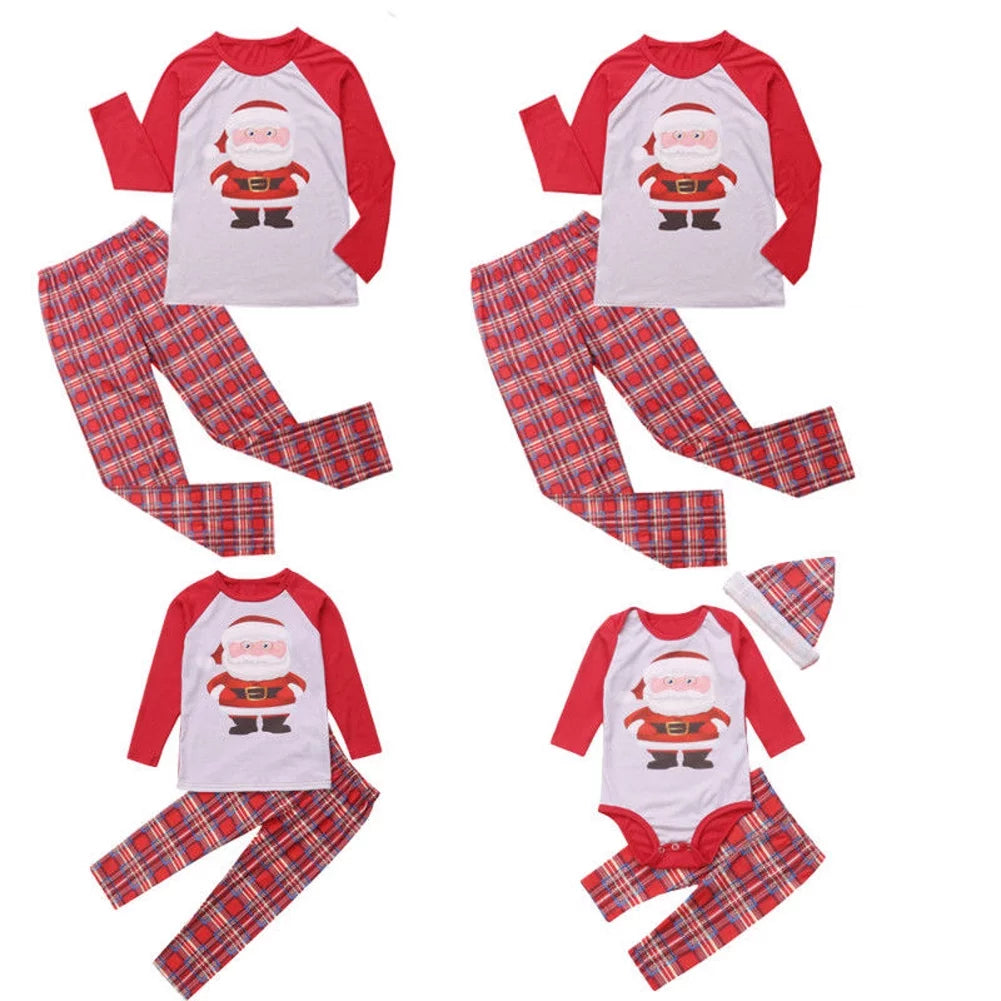 Christmas Family Matching Pajamas Set Santa Claus Plaid Sleepwear E200646
