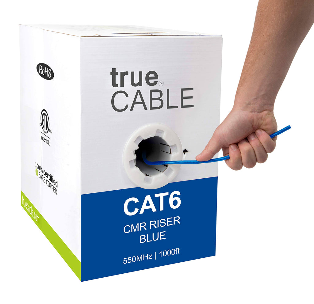 Cat6 Riser 1000ft Blue 23AWG Solid Bare Copper UTP Bulk Ethernet Cable R6673