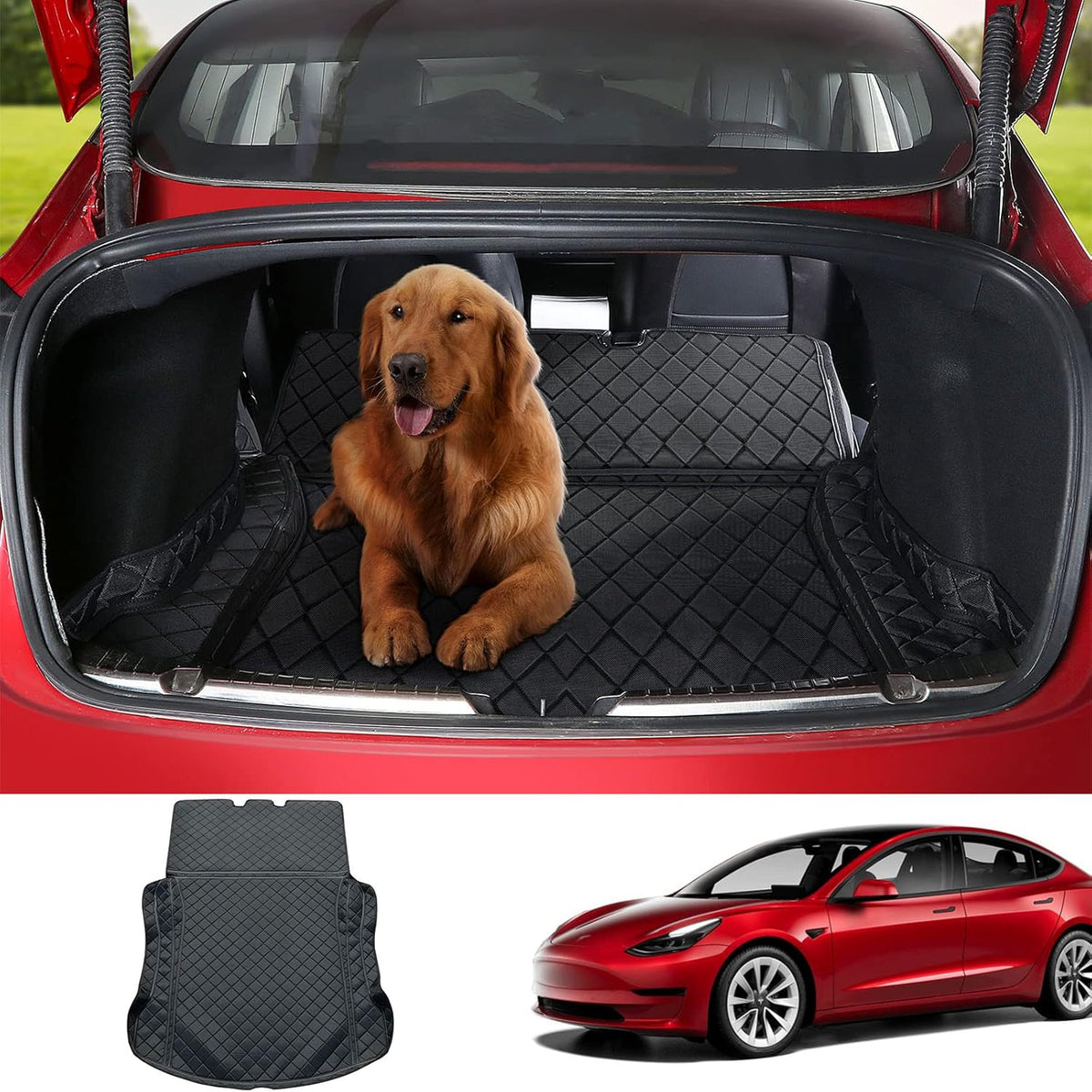 Tesla Model 3 Trunk Mat Pet Mat Liner Cargo Mats Waterproof All-Weather Mats Rear Seat Cover Protector Accessories 2022 2021 2020 Black M887929