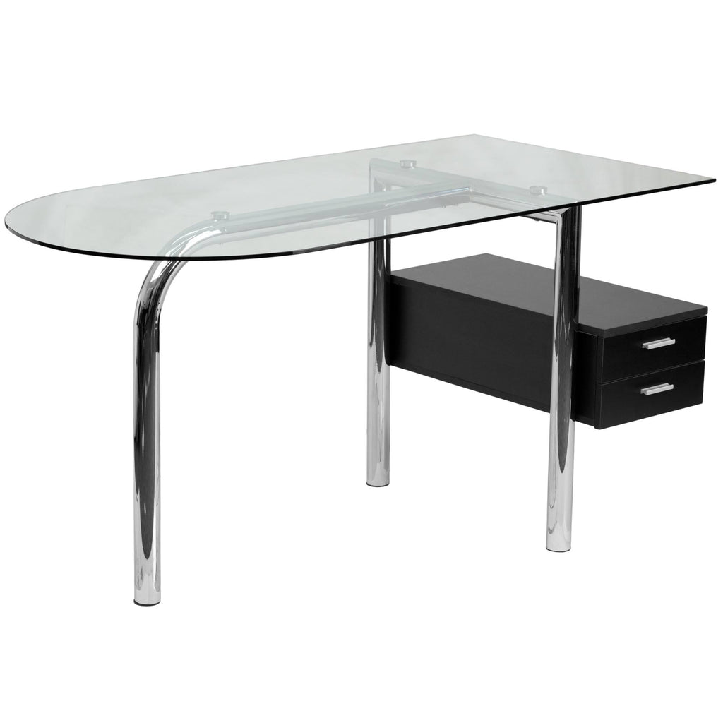 Glass Computer Desk with Open Storage X81162