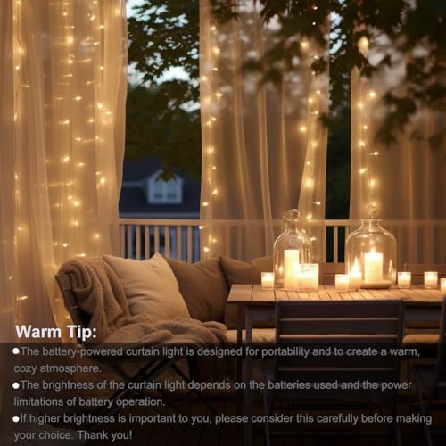 300 LED Battery Operated Curtain Lights with Remote Timer Warm White X423