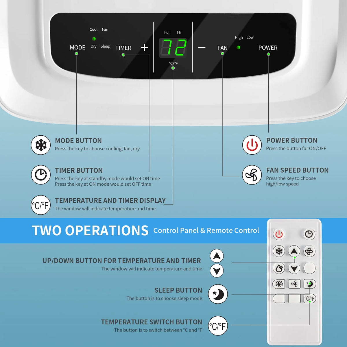 White 9700 BTU Portable Air Conditioner with Dehumidifier Function and Fan Mode with Window Kit C69197