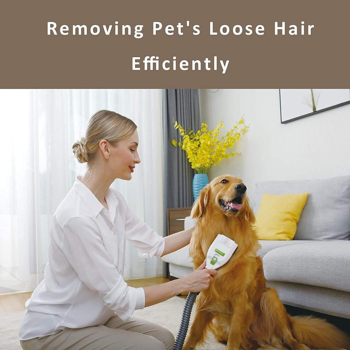 Cordless Pet Vacuum Cleaner with Grooming Brush, Stainless Comb Teeth Shedding Tool Kit V563