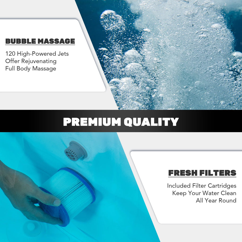 4 Person Inflatable Hot Tub Pool with Massage Jets I571627