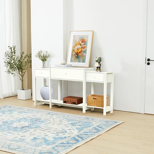 63" Console Table with Drawer, Marble Texture Top Sideboard with Open Bottom Shelf R83270