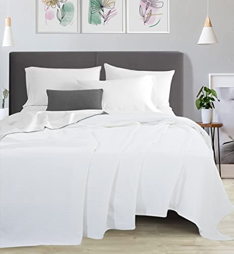 Queen Size White Cotton Throw Blanket 90 x 90 Inches G2323