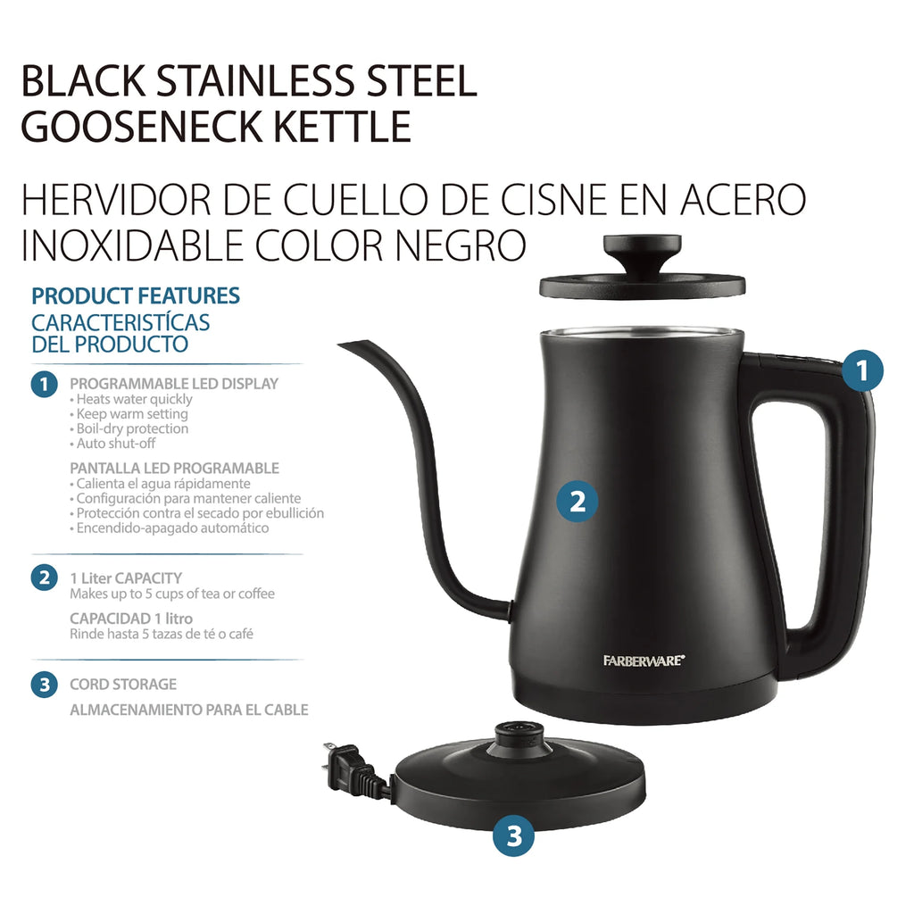 Black 1 Liter Gooseneck Electric Kettle A38231