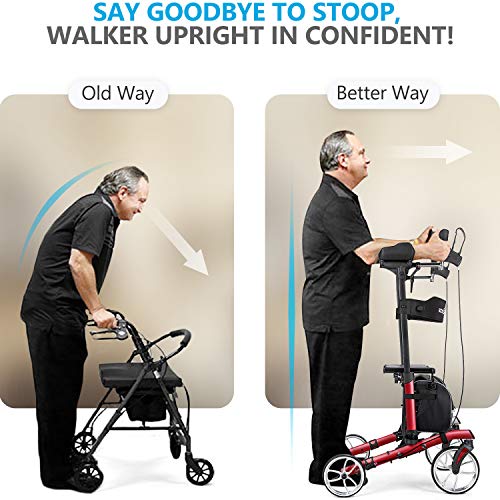 Gray Upright Rollator Walker with Seat and Padded Armrest D5300