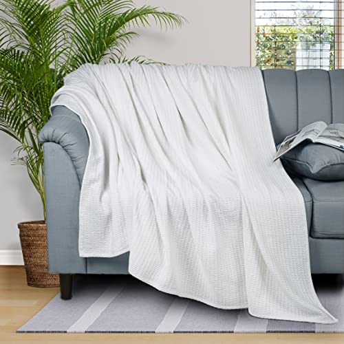 Queen Size White Cotton Throw Blanket 90 x 90 Inches G2323
