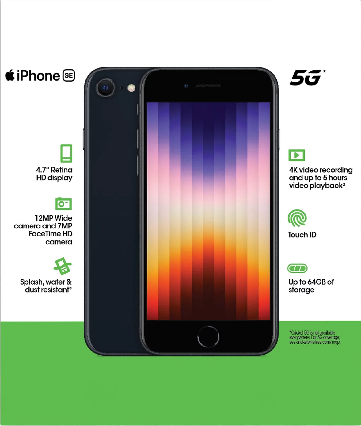 Apple iPhone SE 2022, 64GB, 4GB RAM, Midnight - Prepaid Smartphone S175