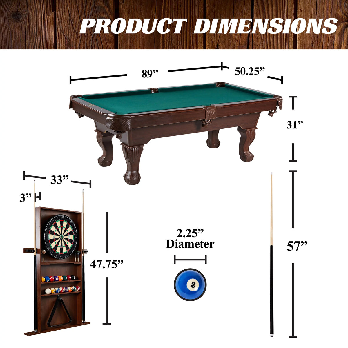 Green Ball and Claw Leg Pool Table H862