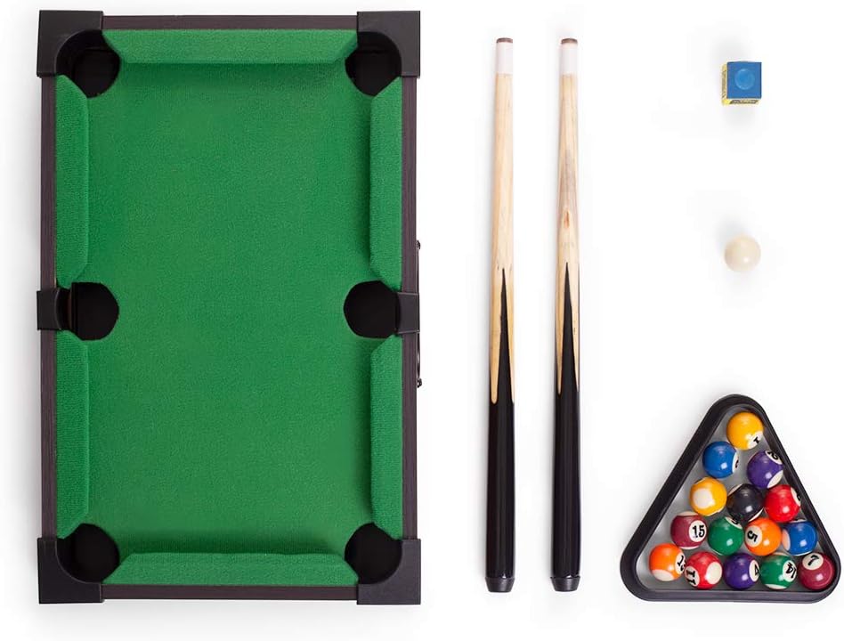 Mini Table Top Pool Set with 2 Cue Sticks, 16 Balls, Chalk & Triangle F620