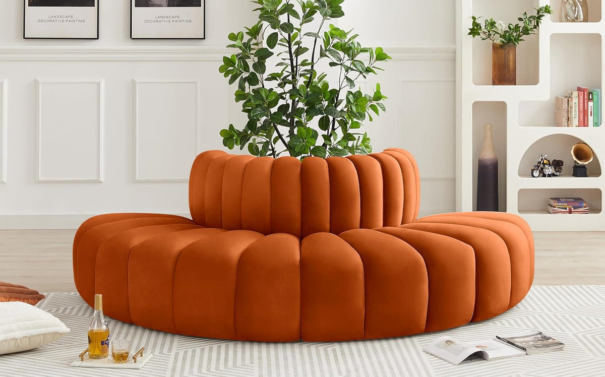 Cognac Velvet Sofa W3948